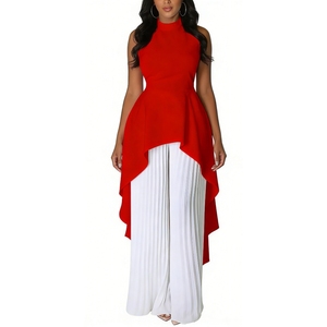 ชุดลำลองผู้หญิง เสื้อแขนกุดเปิดหลังทรงเอ ซิมเมทริกซ์ กางเกงขายาวจีบพลีท ชุดเซ็ต 2 ชิ้น แฟชั่น - Product Image 1