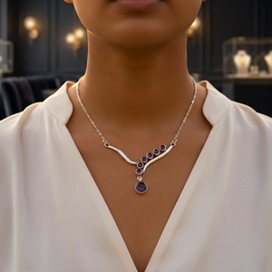 Collier en argent 925 avec améthyste pour femme, bijoux tendance en pierres précieuses avec diamant, perle, quartz, pour mariage et fiançailles, plaqué argent - Product Image 3