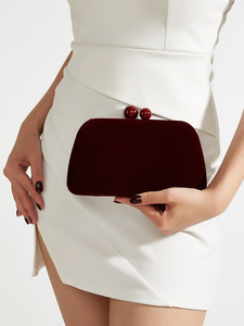 Bolso de mano de terciopelo para mujer, bolso de noche color burdeos, bolso para fiesta de boda, para vestido formal Cheongsam con cadena desmontable - Product Image 1