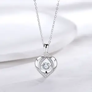 Vente chaude 925 Sterling Silver Cubic Zirconia Heart of the Ocean Beating Heart Pendentif Collier pour les femmes