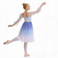 AL-R1014 Superbe robe de ballet romantique bleu dégradé avec broderie dorée, tenue de danse pour spectacle sur scène, sur mesure pour adultes et filles