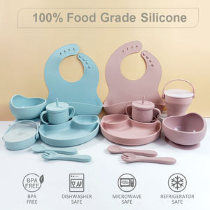 Ensemble de vaisselle pour bébé écologique, récipient à collation pliable anti-fuite, assiette divisée, bol à ventouse, gobelet à eau non toxique avec une paille - Product Image 1