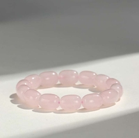 Bracelet de prière à anneau unique en cristal rose naturel Starlight, perle ronde en forme de baril