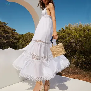 Robe de plage style Boho, personnalisée, sans manches, à lacets, broderie, coupe trapèze, robe Maxi, été,