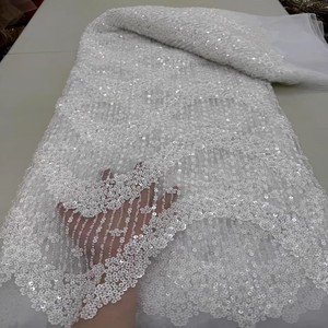 Tessuto in Pizzo con Paillettes e Perline, 5 Iarde, Lussuoso Ricamo Floreale in <span class=keywords><strong>Tulle</strong></span> per Abiti da Cerimonia per Donne Africane - Product Image 3