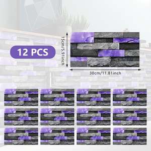 Carreaux muraux en PVC imitation marbre, violet brillant, imperméables, autocollants pour crédence de cuisine, Chine - Product Image 4