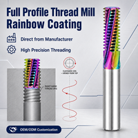 Fraise à fileter pleine profondeur en carbure monobloc, revêtement arc-en-ciel, pour usinage CNC de fils en acier inoxydable