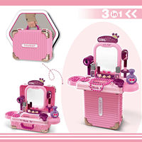 Ensemble de coiffeuse en plastique 3-en-1 pour enfants avec miroir design valise, jouet cosmétique de jeu d'imitation pour filles