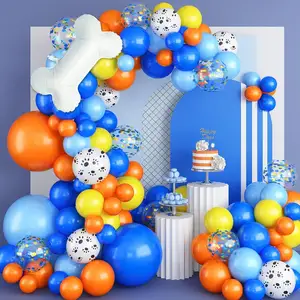 Kit de arco de globo de pata de perro, globos con estampado de pata azul, naranja y amarillo para Tema, suministros de decoración para fiesta de cumpleaños