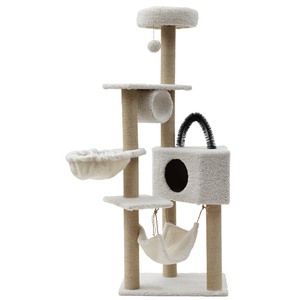 Modern Tall <b>Cat</b> Tower Scratching Posts Condos Top Perch Rattan Wooden <b>Cat</b> <b>Tree</b> - Product Image 5