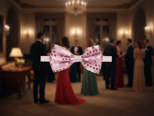 Noeud papillon à paillettes rose à pois pré-noué pour les fêtes - Product Image 2