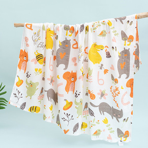 Couverture d'emmaillotage pour bébés nouveau-nés en gros, 100% coton mousseline, double couche, motif animaux de dessin animé, prête à l'emploi (RTS) - Product Image 1