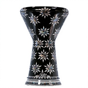 Auténtica Darbuka Gawharet El Fan Black Starburst Sombaty de 23 cm con Perlas - Product Image 1