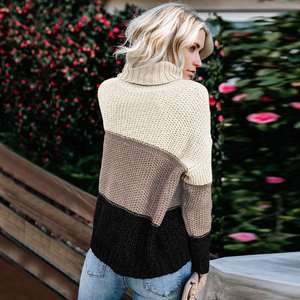 Pull à col roulé pour femmes, pull à manches longues et à rayures, bloc de Texture filet, chaud, 2020 - Product Image 6