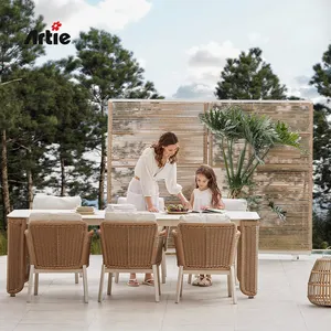 Artie Luxury Outdoor Restaurant Furniture Juego de mesa de comedor y silla Muebles de ratán para patio Juegos de mesa de jardín
