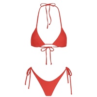 Bikini Merah Model Halter Segitiga dengan Tali Samping, Produsen Pakaian Renang Menerima Pesanan OEM ODM, Kustomisasi Warna, Logo, Ukuran & Desain
