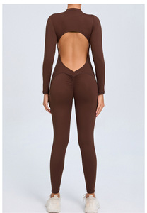 Combinaison de yoga sans couture pour femme PASUXI, effet ventre plat, manches longues, coupe ajustée, une pièce, body sculptant pour l'entraînement - Product Image 4