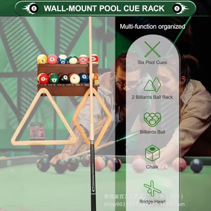 Wooden Wall Mounted Billiard Cue Rack With Ball Holder And Triangles For <b>Pool</b> Table <b>Accessories</b> - Product Image 4