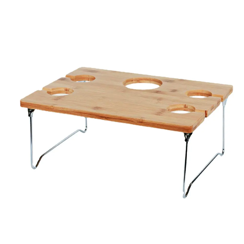 Hangrui Portable Bamboo Picnic Table - Wine Glass and Bottle Holder, Snack and Cheese Tray, Perfect for Concerts at the Park