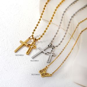 Conjunto de Collar de Acero Inoxidable Chapado en Oro de Moda al por Mayor con Colgantes Personalizados de Corazón, Letra <span class=keywords><strong>M</strong></span>, Barra Trenzada y Cruz - Product Image 3
