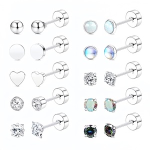 Minimalist Stainless Steel Geometric Stud <b>Earrings</b> Gold Tone Ear Cartilage Studs Daily Wear 0.8x6mm - Product Image 3