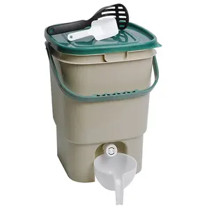 Outdoor Square Trash Can Compost Bin with Water Filter Plastic Scoop Garden 15L Trash Can