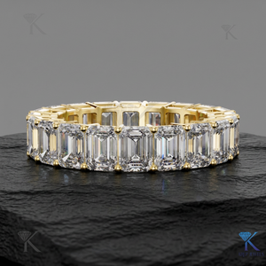 Anillo Clásico de Diamante Cultivado en Laboratorio con Corte Esmeralda, Oro Sólido, Banda de Eternidad Completa Vintage, Joyería Fina Hecha a Medida, Regalo para Mujer - Product Image 1