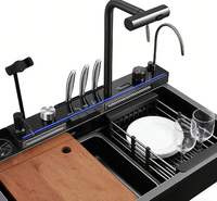 Support de téléphone et pistolet de lavage, Robinet intelligent pour évier de cuisine, Évier de cuisine en acier inoxydable, Évier de cuisine