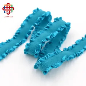 Fashion Blue Double Face Fungus Lace Ruffle Elastic Lotus Leaf Ribbon For Baby Pet Clothes Women Underwear Dress