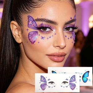 Disegni di ali di farfalla scintillanti <span class=keywords><strong>con</strong></span> glitter per viso e corpo, look radioso da festival, stelle, luna, lentiggini, temporanei, impermeabili, non tossici - Product Image 1