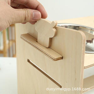 Cuenco doble oblicuo para mascotas, mesa de comedor con marco de madera de bambú, cuenco de cerámica para perros, cuenco para gatos, protege la vértebra Cervical para perros y gatos - Product Image 6