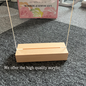 Prix de gros : Tableau de messages 3D LED rectangulaire en acrylique vierge réinscriptible avec base en bois de hêtre et support en bois, interrupteur USB, pour salon - Product Image 5