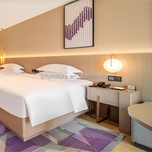 Factory Direct <b>Cheap</b> Wooden Hotel Bed <b>Frame</b> with Large Headboard Panel and Nightstand for 3 Star Hotel Bedroom Furniture Sets - Product Image 4