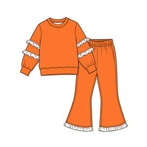 Conjuntos Escolares Personalizados con Estampado Festivo, Top Rojo con Volantes y Pantalones de Campana para Niñas, Ropa Infantil al por Mayor para Boutiques - Product Image 4