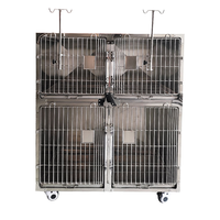 Jaula para Perros de Acero Inoxidable Resistente con Cuatro Casas para Perros de Acero Inoxidable y Bandejas Desmontables para Hospitales Veterinarios