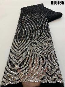 Supoo <span class=keywords><strong>Afrique</strong></span> Mode Noir Mixte Or Ombre Broderie Française Perlée Sequin Dentelle Tissu Perlé Dentelle Tissu De Luxe pour les Mariages - Product Image 3