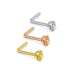 Nuovo Design Piercing Gioiello da Naso in Acciaio Chirurgico Inossidabile 316L Pin a L per Narice e Setto a Forma di Fiore di Rosa - Product Image 3