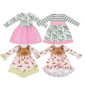 FuYu Custom Print Toddler Girl Cotton Casual Long sleeve Party Dresses Special Animals Print Dress for Fall and Winter