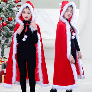 Nouvelle Cape à Capuche en Velours Rouge avec Bordure Fourrure pour Enfants, Costume de Scène, Cosplay Père Noël, Vêtements pour Filles - Product Image 1