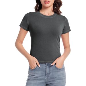 Camiseta Corta Básica para Mujer FOXA, Manga Corta, Cuello Redondo, Color Sólido, 100% Algodón, Transpirable, Estilo Jersey, para Verano - Product Image 2