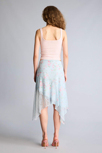 Falda Vintage Asimétrica con Estampado Floral, Cintura Natural, Transpirable, con Volantes, de Gasa, Teñido Liso, Forro de Algodón, Transparente - Product Image 3
