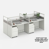 Ensemble table et chaises de bureau Yazhi, style moderne minimaliste en métal, avec écran de séparation d'angle pour quatre personnes