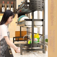 Nouveau égouttoir à vaisselle de cuisine moderne en acier au carbone noir, extensible, largeur réglable, résistant à la rouille, pour le rangement des outils de nettoyage