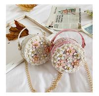 Nouveau sac à bandoulière unique pour enfants filles accessoires polyvalents petit sac rond mignon bébé fille perle fleur sac à main
