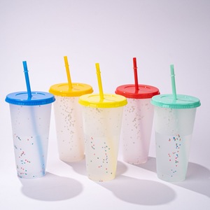 Gobelets réutilisables en plastique de 24 oz avec couvercles et pailles, gobelets de fête changeant de couleur pour célébrations, rassemblements, anniversaires, mariages - Product Image 1