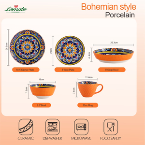 LOMATO - Juego de Vajilla de Cerámica Pintada a Mano con Motivos Botánicos Coloridos, Ecológica, Duradera, Apta para Microondas, 18/20/24/36 Piezas, Personalizable - Product Image 2