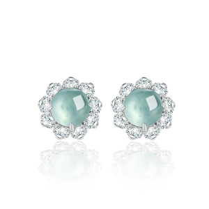 Natural Genuine A-grade Jade <b>Blue</b> <b>Stud</b> <b>Earrings</b> Ice-grade Jade 99.9% Pure Silver Setting Fashion High-end Anniversary Gift Third - Product Image 1