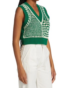 Suéter de punto para mujer, Top cuadrado con cuello en V, verde, personalizado, moda de otoño - Product Image 3