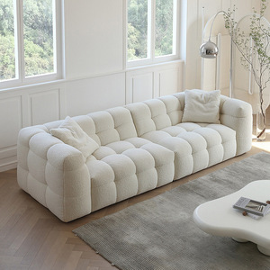 Modern minimalist <b>sofa</b>, retro cream style lamb fleece 3-seater straight couch <b>for</b> small living rooms - Product Image 1