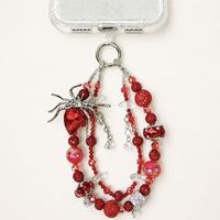 Lujoso Colgante para Teléfono Araña Roja, Cordón con Cuentas de Cristal y Diamantes de Imitación, Llavero Gótico Plateado, Colgante para Bolso, Joyería Hecha a Mano al por Mayor
